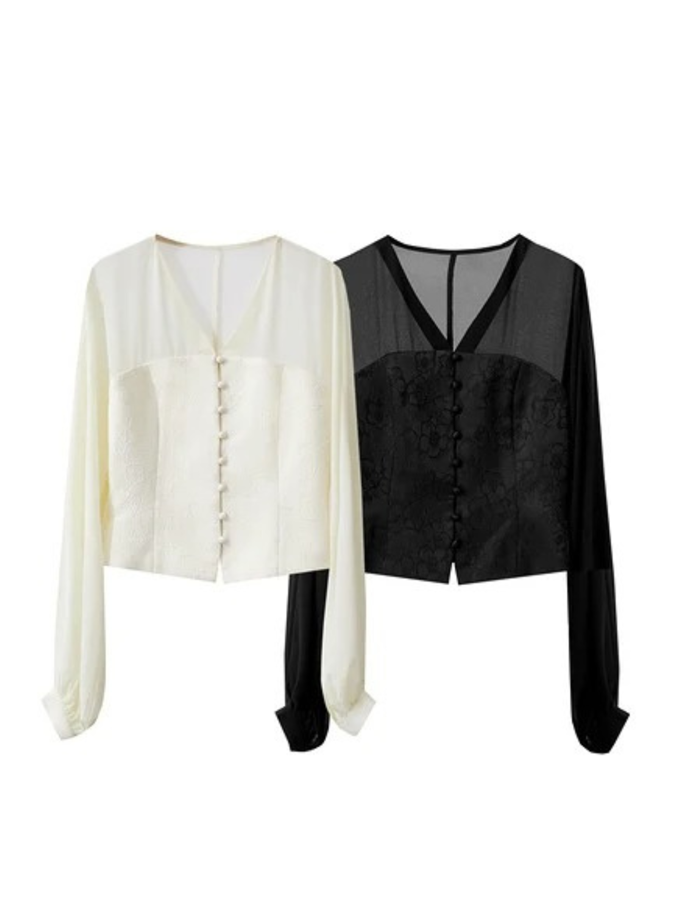 Two blouses side by side in cream and black colour options