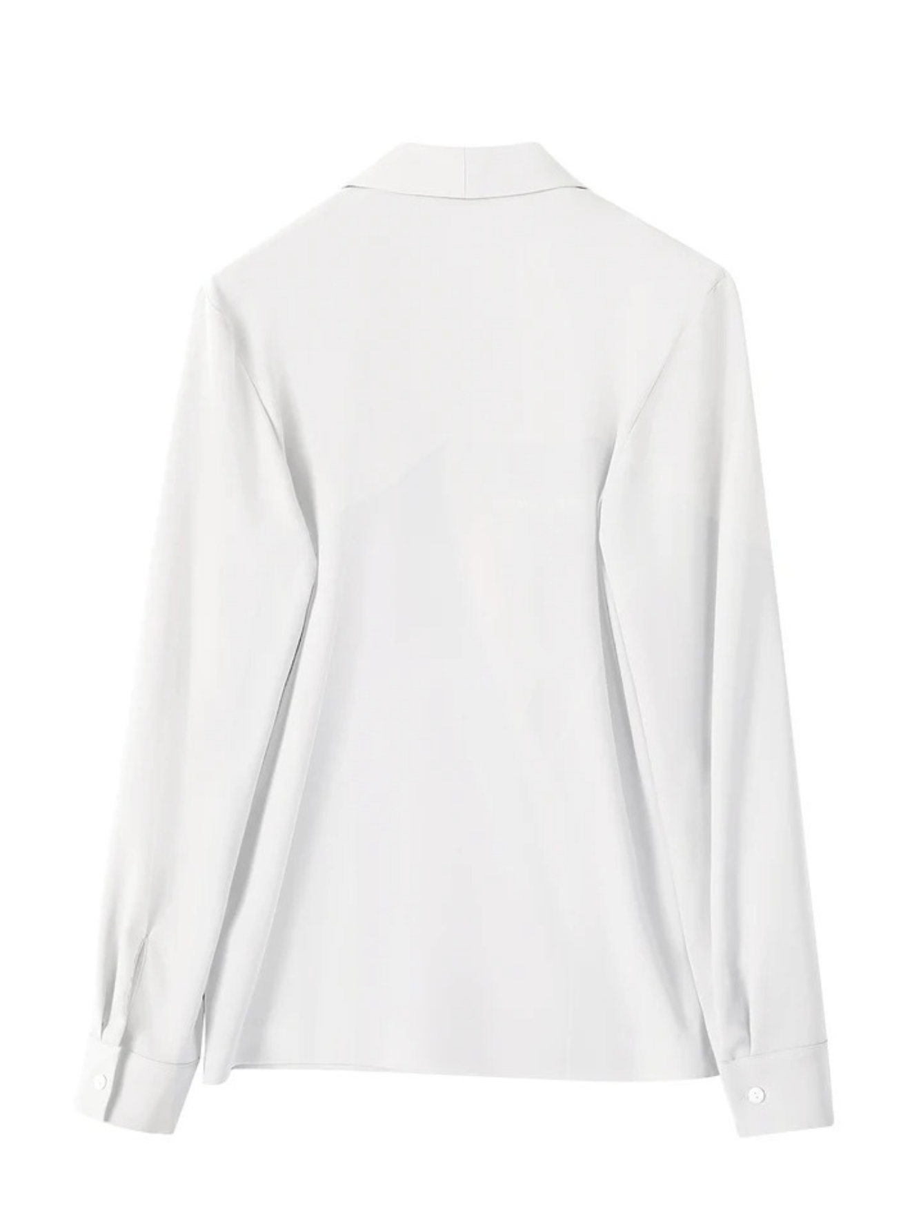 Back view of white blouse laid flat