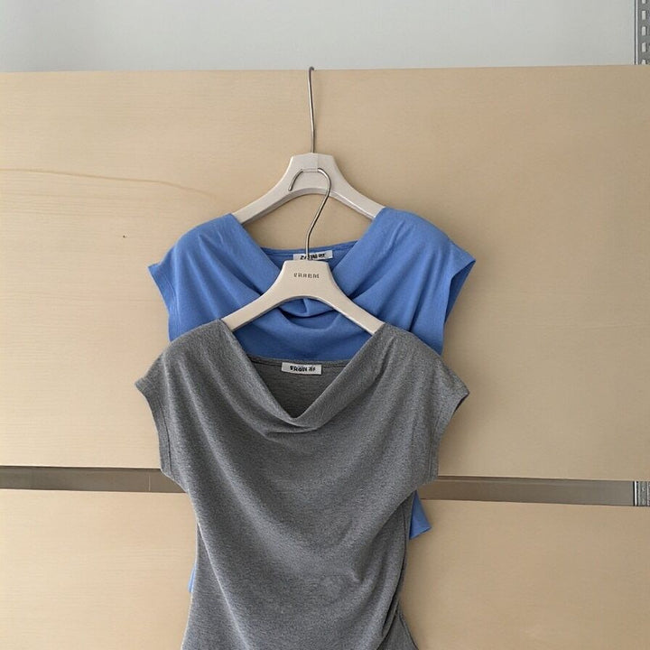 Dame kortermet T-skjorte med rynker slim fit