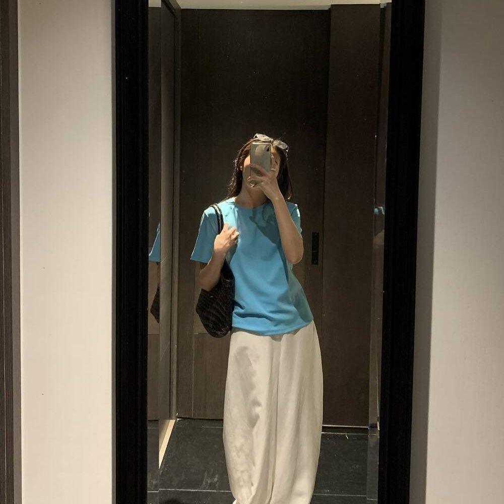 Dame Rund hals Korte ermer T-skjorte Ensfarget Slim Fit