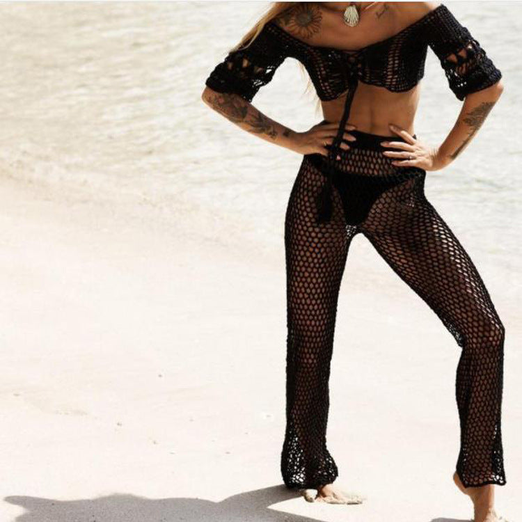 Damen Netz-Strandhose mit hohem Bund und weitem Bein Skjora