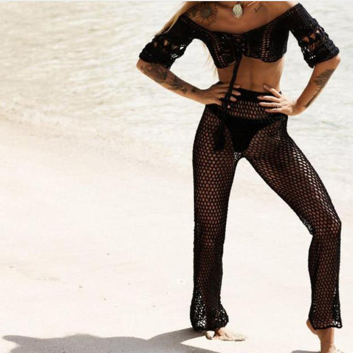 Damen Netz-Strandhose mit hohem Bund und weitem Bein Skjora