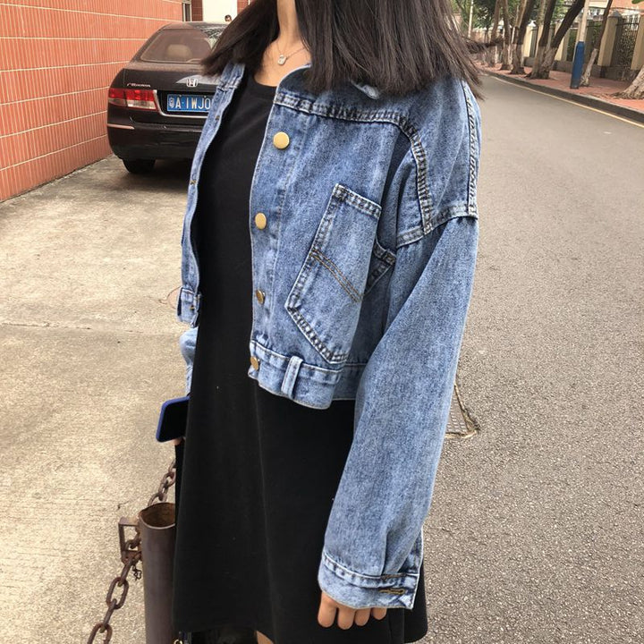 Dame trendy cropped denimjakke med praktiske lommer Skjora