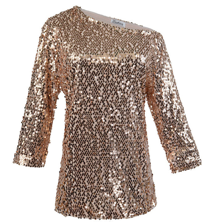 Kvinnenes glittertop med avdekket skuldre-design og paljettrim