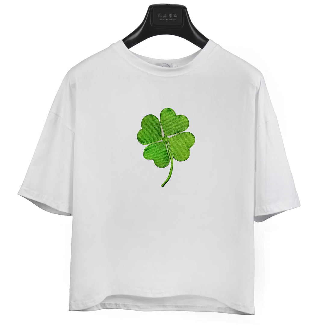 Dame casual T-skjorte med søtt katt- og plante-design Skjora