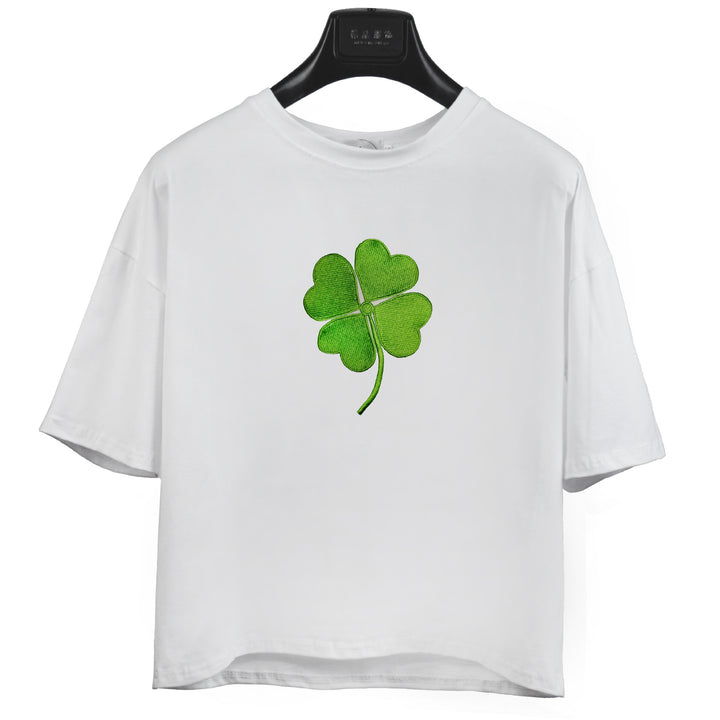 Dame casual T-skjorte med søtt katt- og plante-design Skjora