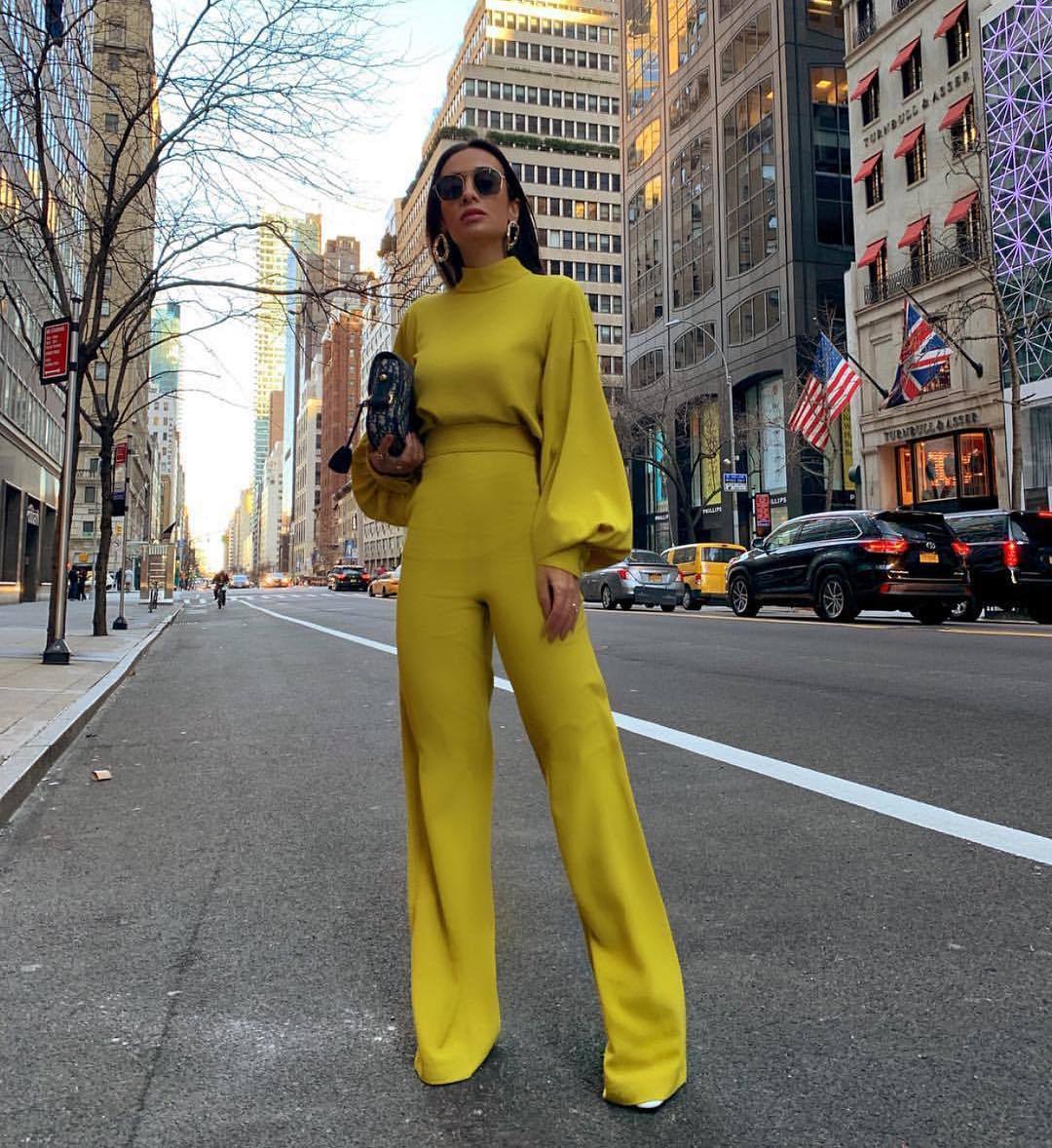 Dame Elegant Jumpsuit med vide ermer og høy krage Skjora