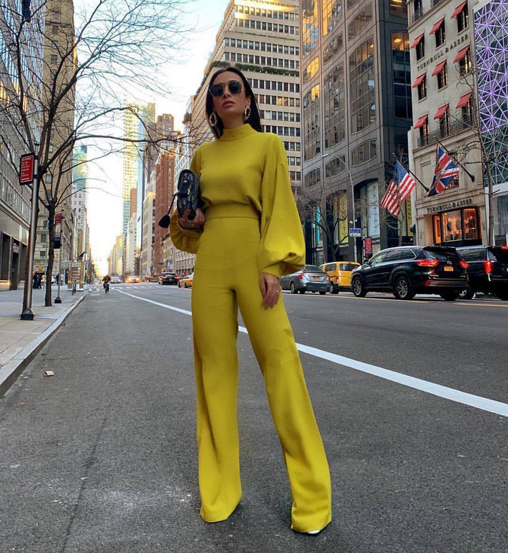Dame Elegant Jumpsuit med vide ermer og høy krage Skjora