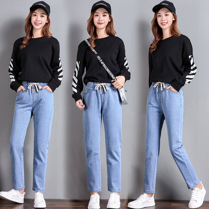 Dames Komfortable Jeans med Elastisk Liv med Sidelommer