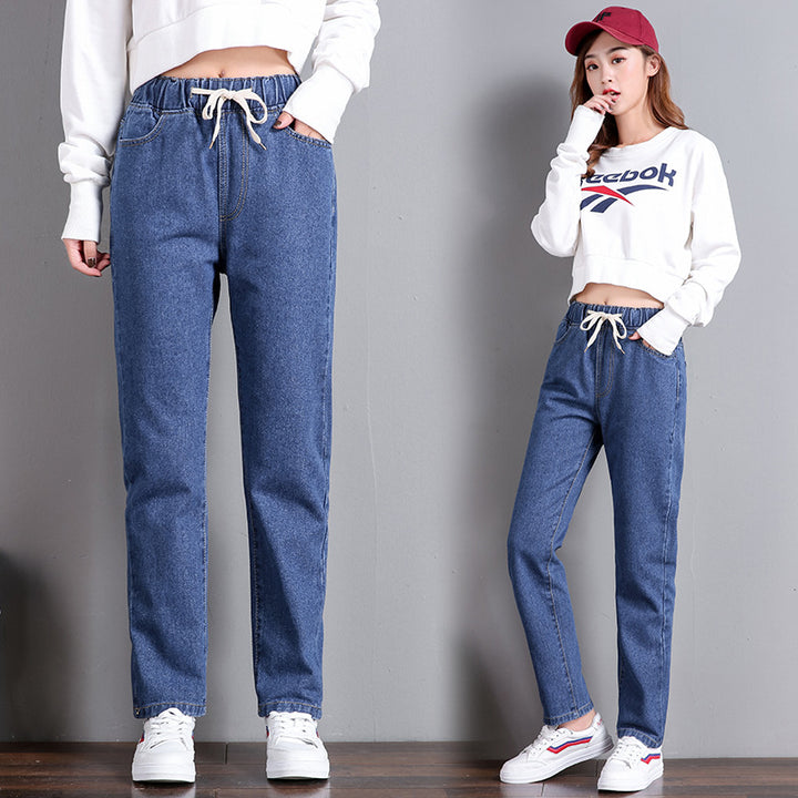 Dames Komfortable Jeans med Elastisk Liv med Sidelommer