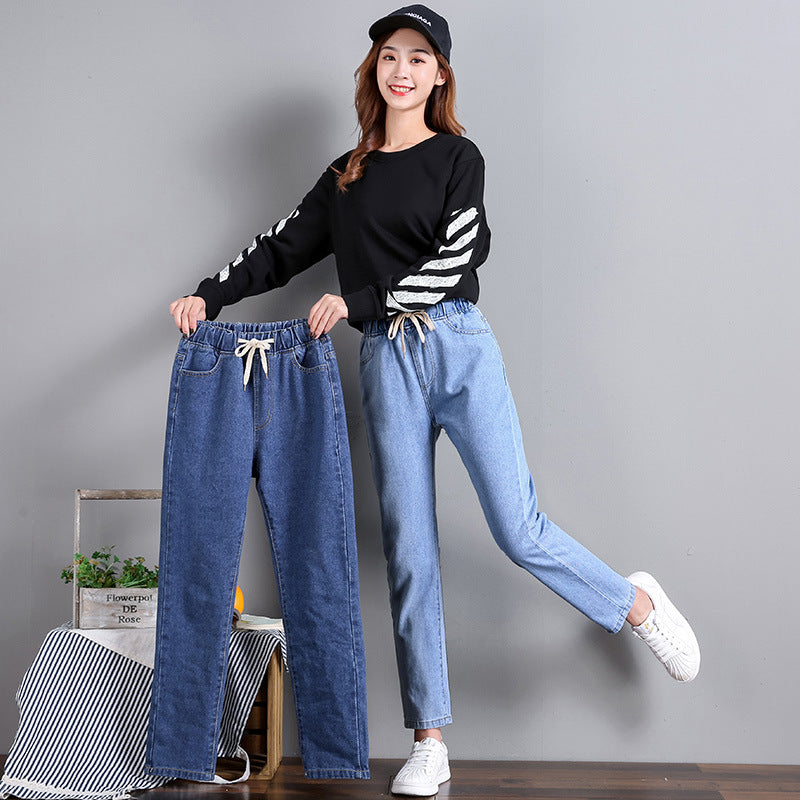 Dames Komfortable Jeans med Elastisk Liv med Sidelommer