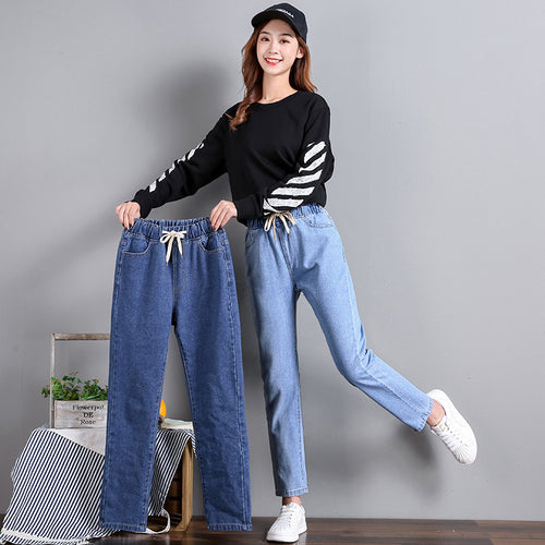 Dames Komfortable Jeans med Elastisk Liv med Sidelommer