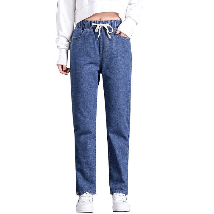 Dames Komfortable Jeans med Elastisk Liv med Sidelommer