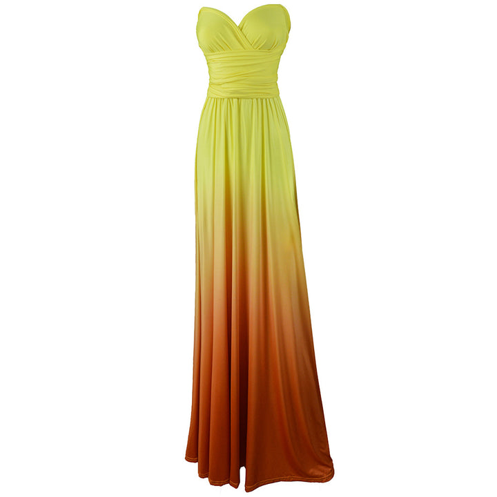 Dame maxi kjole med flytende fossefall hals og ombre design