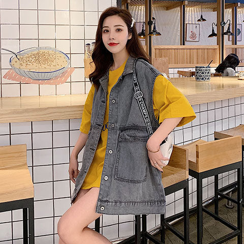 Damer Oversized Denim Vest Skjora