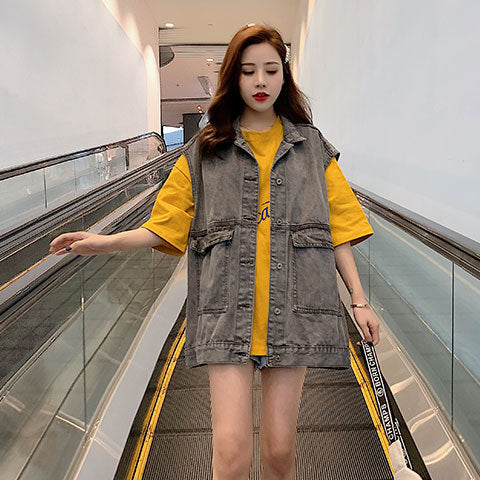 Damer Oversized Denim Vest Skjora
