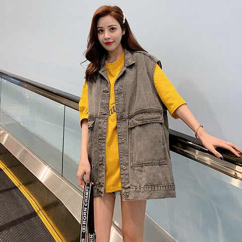 Damer Oversized Denim Vest Skjora