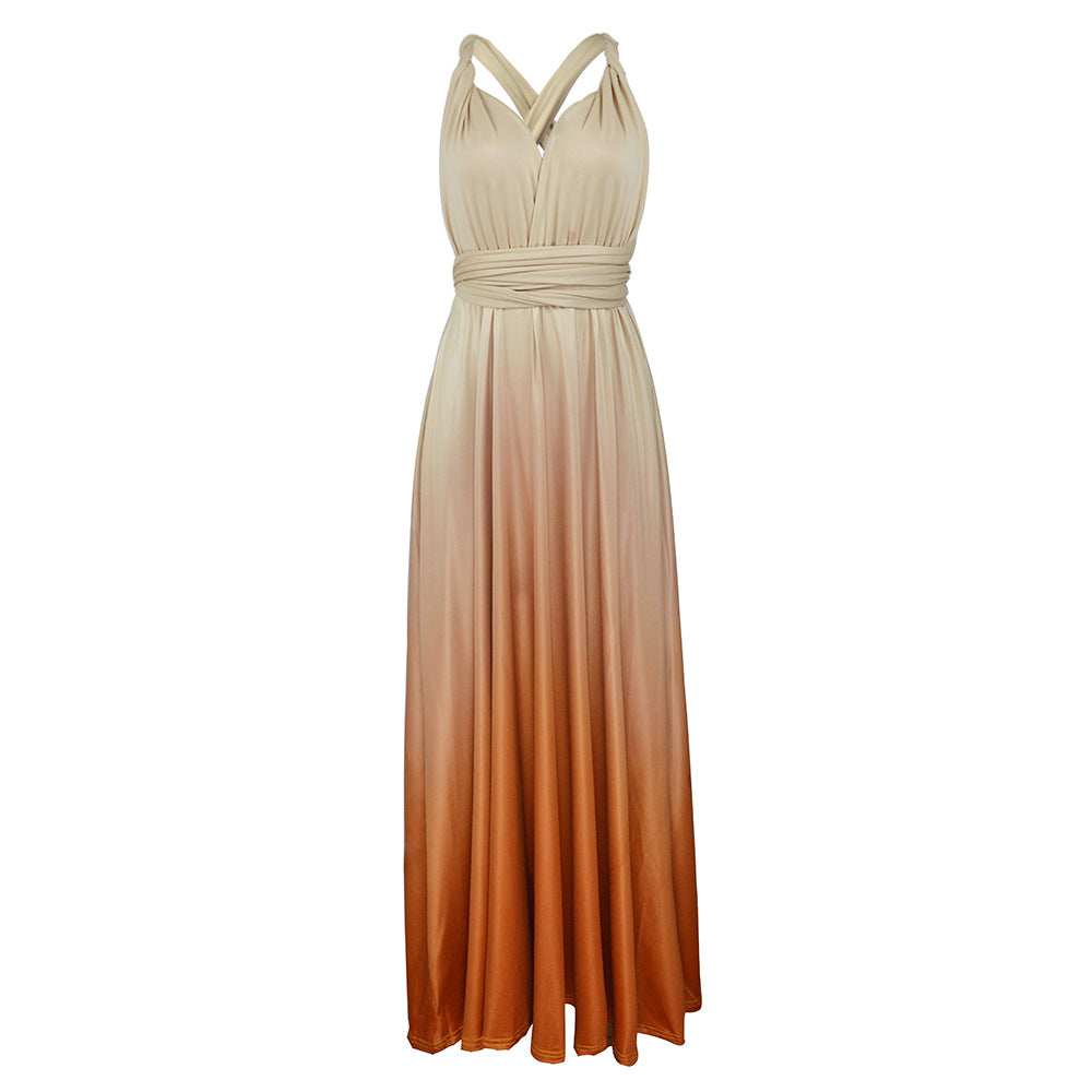 Dame maxi kjole med flytende fossefall hals og ombre design