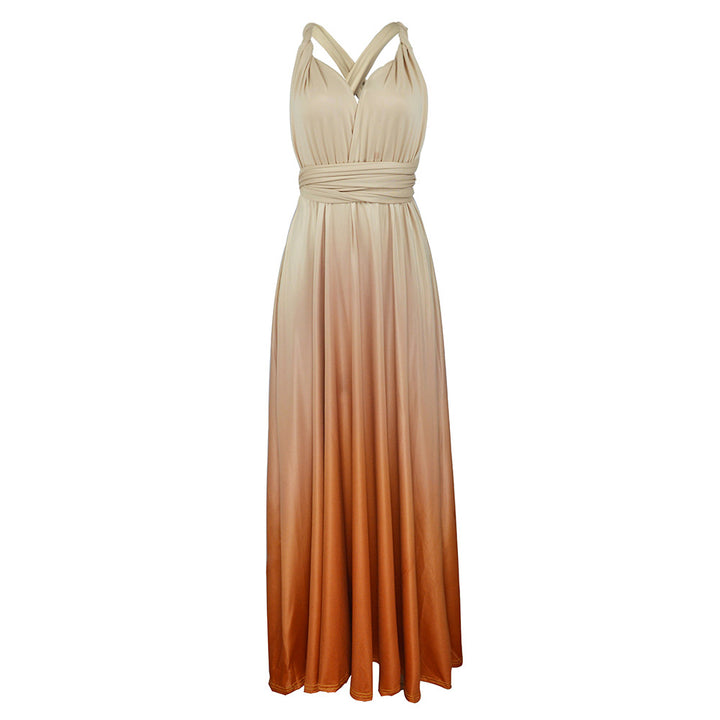 Dame maxi kjole med flytende fossefall hals og ombre design