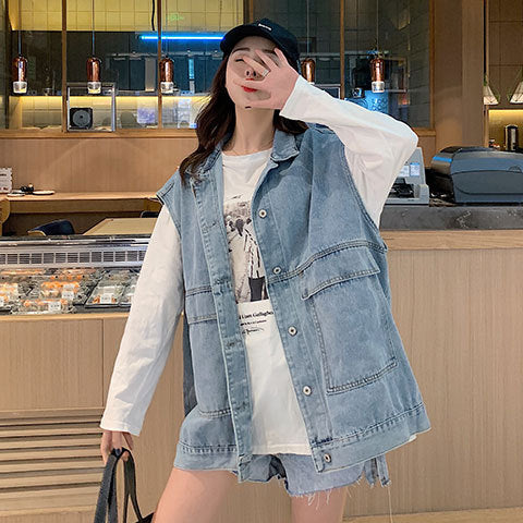 Damer Oversized Denim Vest Skjora