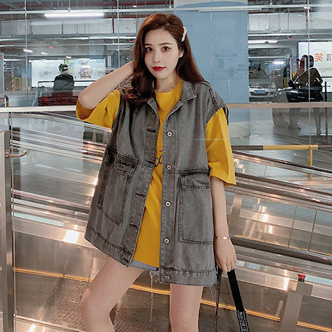 Damer Oversized Denim Vest Skjora