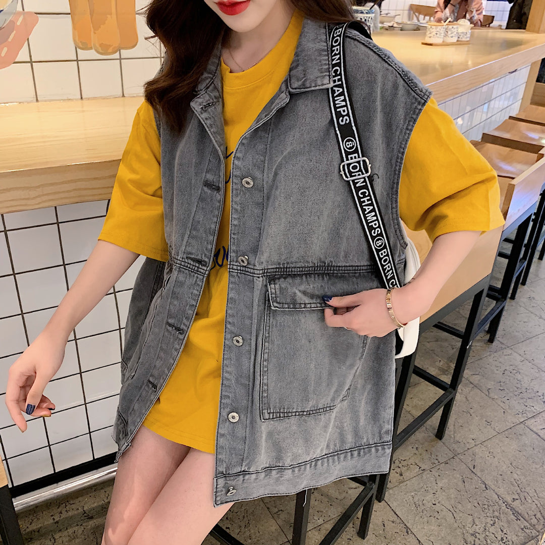 Damer Oversized Denim Vest Skjora