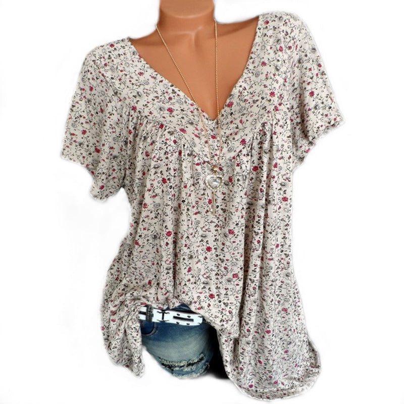 Damer avslappet bluse med blomsterdesign og luftige ermer Skjora
