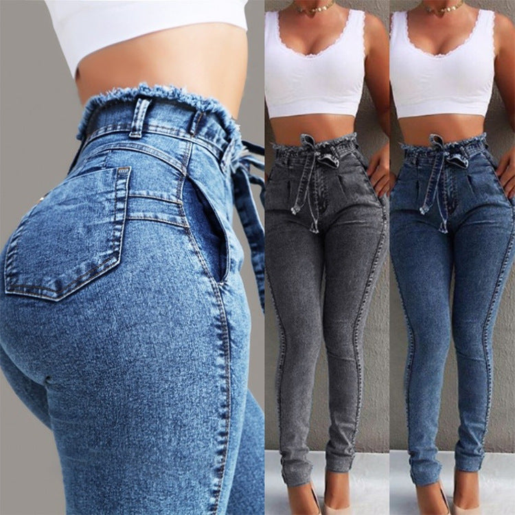 Dame figursmigrerende høyhåndsjeans med praktiske lommer og justerbar snor Skjora