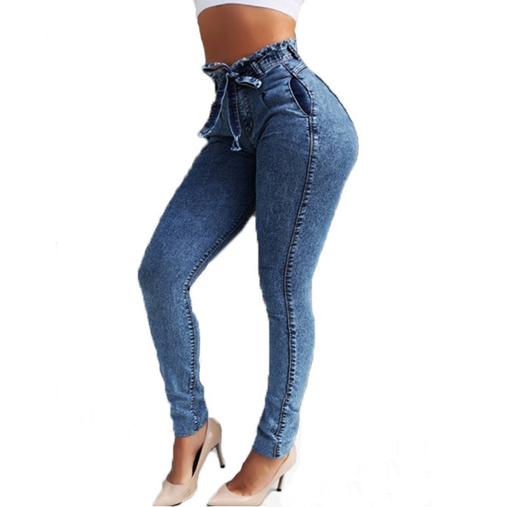 Dame figursmigrerende høyhåndsjeans med praktiske lommer og justerbar snor Skjora