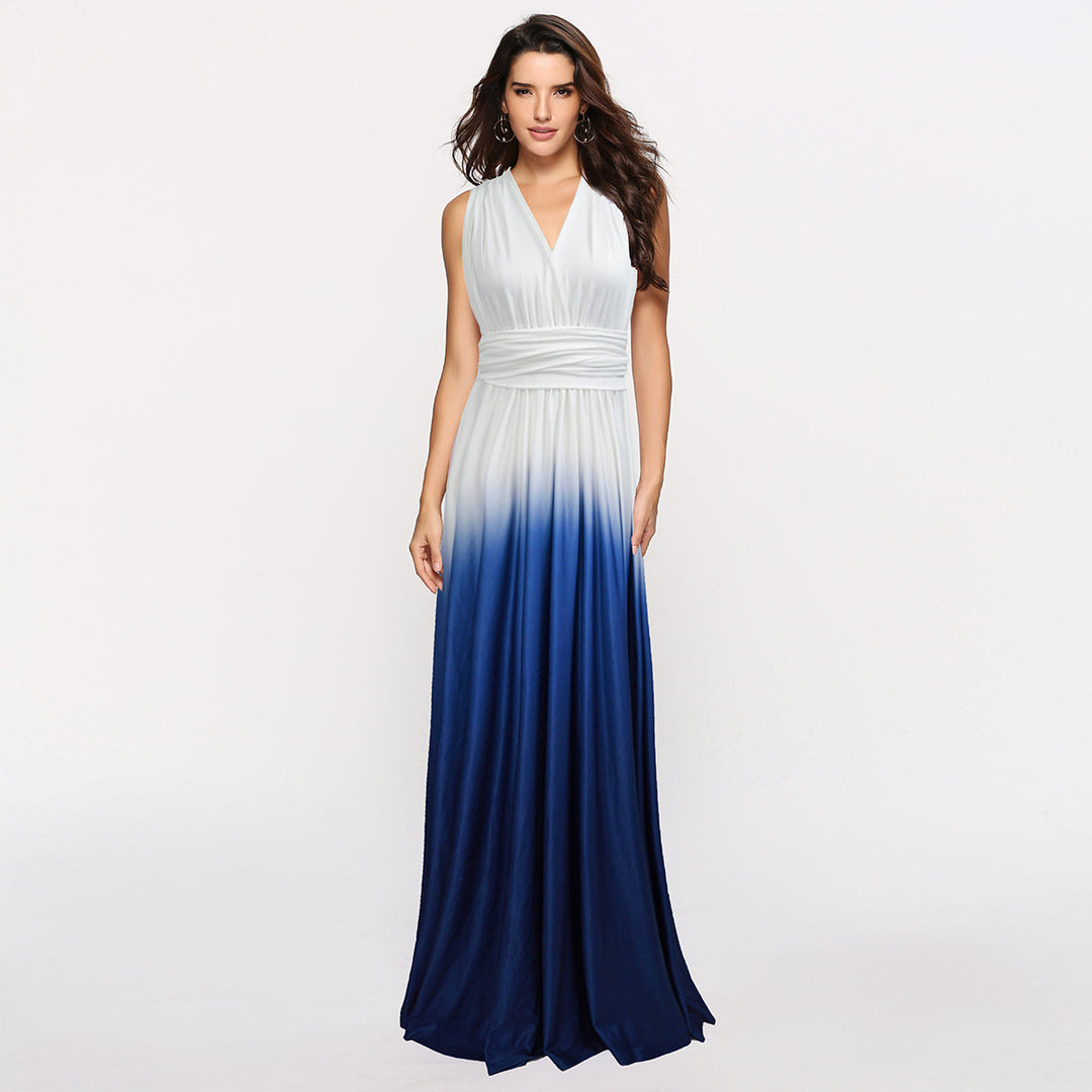Dame maxi kjole med flytende fossefall hals og ombre design