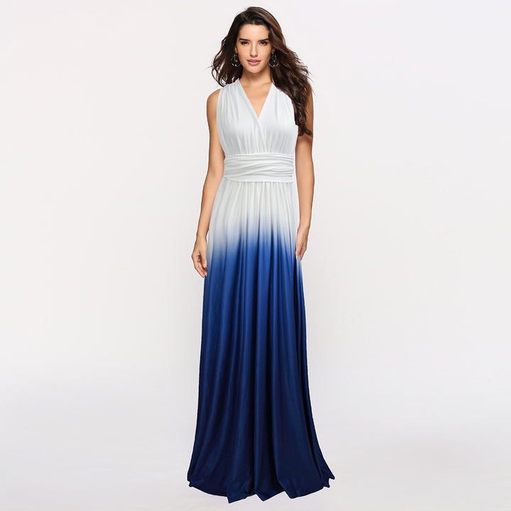 Dame maxi kjole med flytende fossefall hals og ombre design