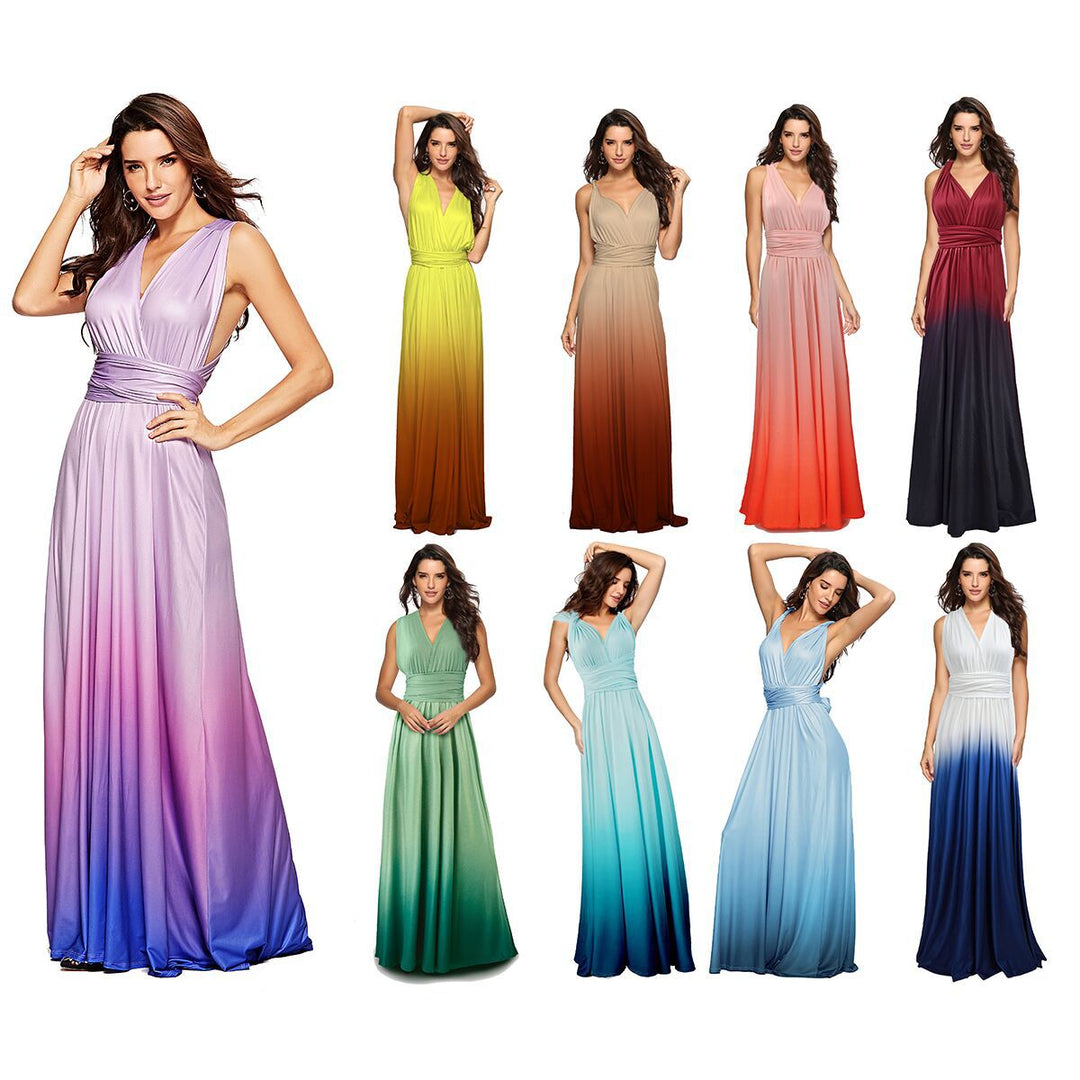 Dame maxi kjole med flytende fossefall hals og ombre design