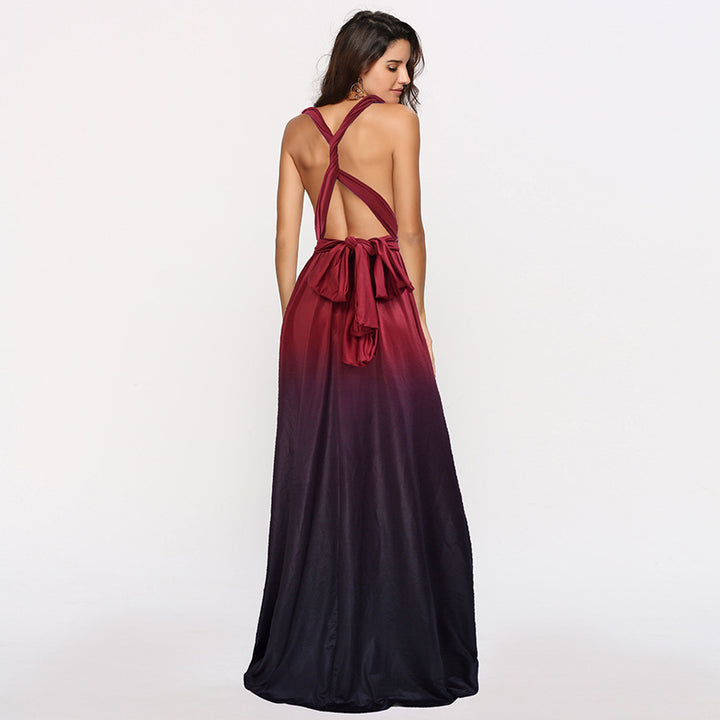 Dame maxi kjole med flytende fossefall hals og ombre design