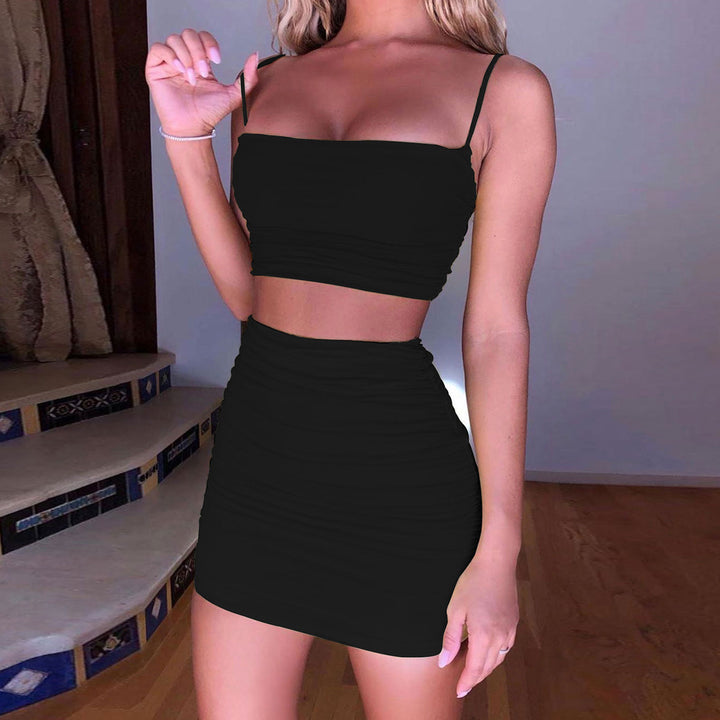 Dame To-delt sett med rynket crop-top og miniskjørt Skjora