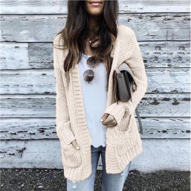 Kvinnes chunky strikk cardigan med praktiske lommer og åpen front Skjora