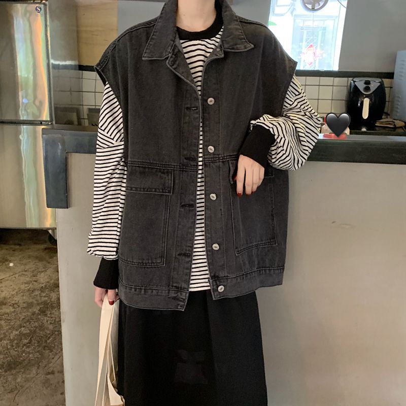 Damer uformell denimvest med romslige lommer Skjora