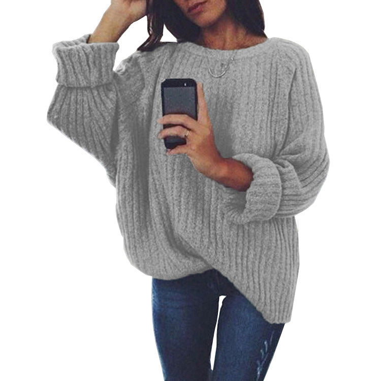 Kvinne Casual Strikkegenser med Overdimensjonert Snitt og Teksturert Design Skjora