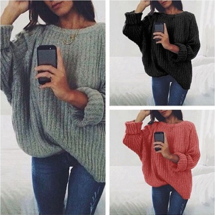 Dames Oversized Strikket Genser med Ribbstruktur og Bred Ermer Skjora