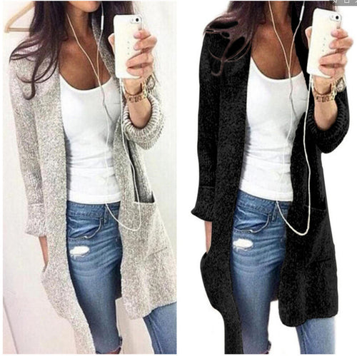Kvinnes chunky strikket cardigan med romslige lommer og avslappet design Skjora