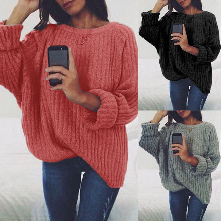 Kvinne Casual Strikkegenser med Overdimensjonert Snitt og Teksturert Design Skjora