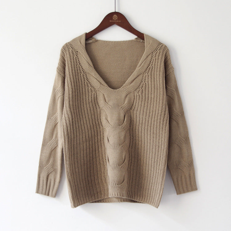 Kvinnes chunky strikket pullover med av-skulder utseende og kabeldesign Skjora