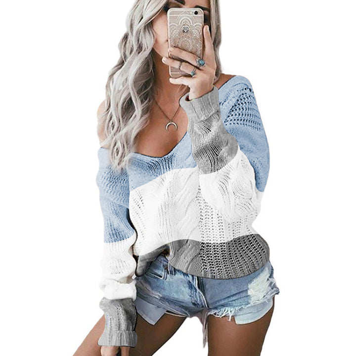 Kvinnens fashionable strikket genser med unikt fargeblokkdesign Skjora