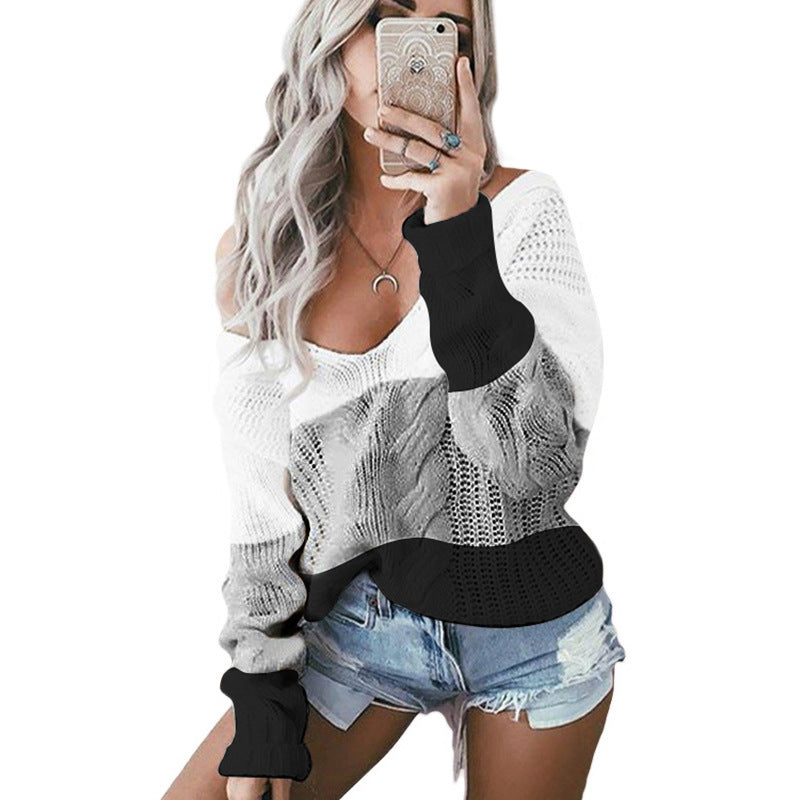 Kvinnens fashionable strikket genser med unikt fargeblokkdesign Skjora
