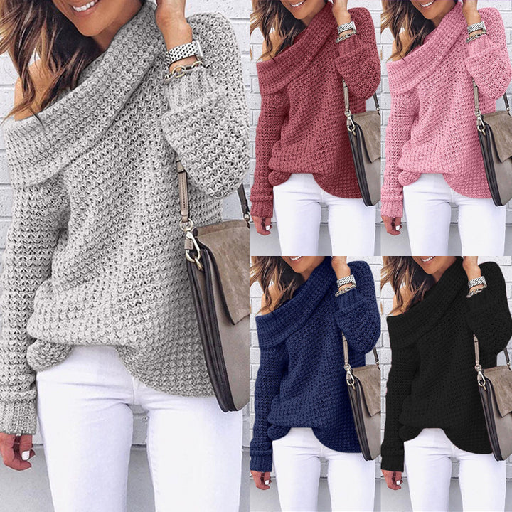 Dames strikket genser med av-shoulder design og teksturert overflate Skjora