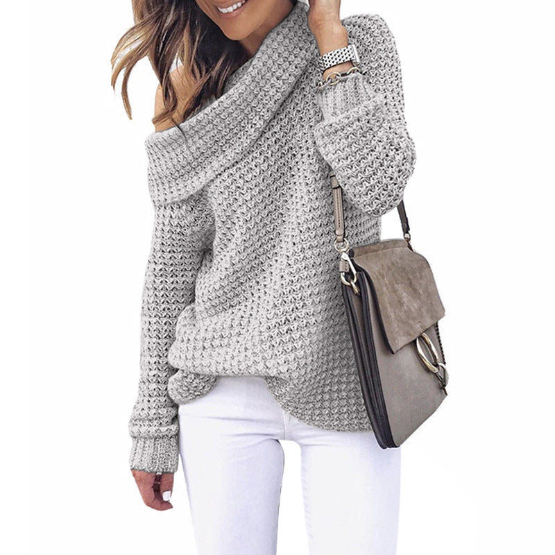 Kvinner Off-Shoulder Strikkegenser med Tekstur Skjora