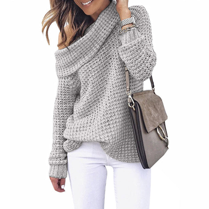 Kvinner Off-Shoulder Strikkegenser med Tekstur Skjora