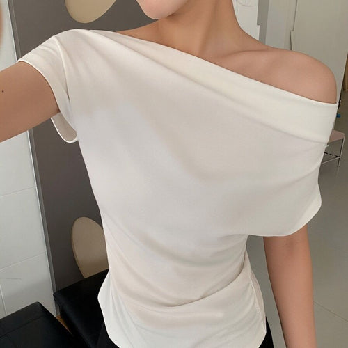 Dame kortermet T-skjorte med rynker slim fit