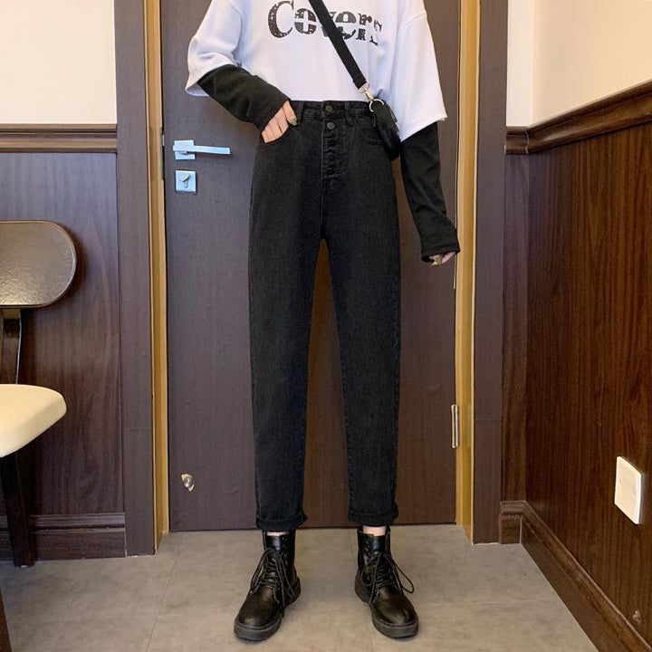 Kvinnelige høytaljede skinny jeans med dekorative knappdetaljer Skjora