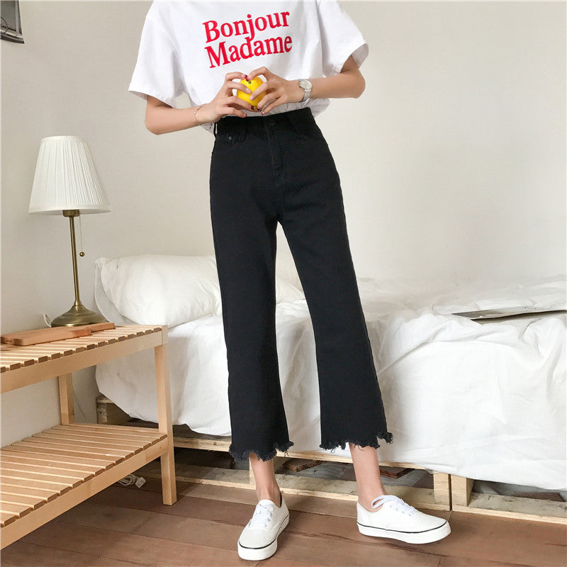 Dame Bredkutt Jeans med Slitt Kant Skjora