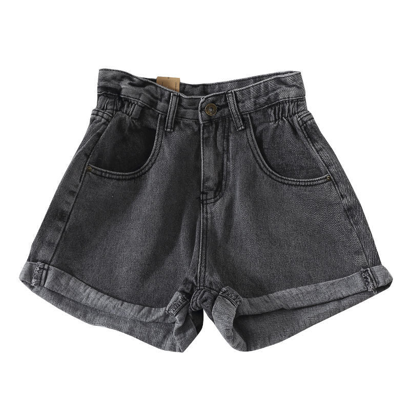 Damens høytlivs denimshorts med omslagskant og elastisk liv Skjora